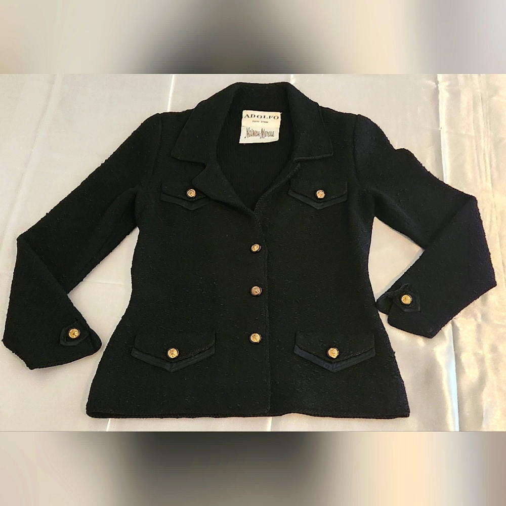 ADOLFO NEW YORK FROM NEIMAN MARCUS VINTAGE BLACK %100 WOOL JACKET